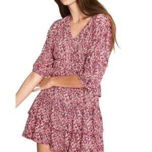 Ba&sh Nina Tiered Floral Crepe Mini Dress Fuchsia Pink Size Medium NWT